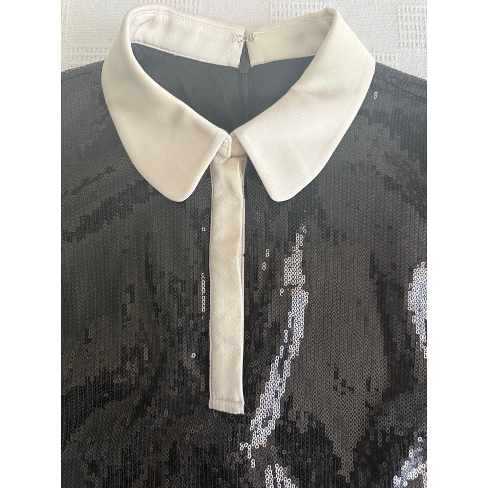 Black Sequin Peter Pan Collar Shift Dress Wednesday Addams Goth Twee Academia12 - Picture 7 of 7